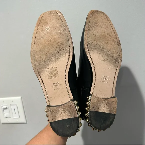 Stuart Weitzman Black Leather Gold Detail on Heels Bootie Size 40 - Picture 8 of 16